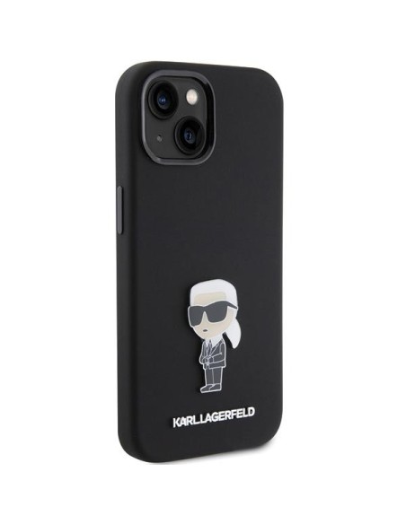 Etui Karl Lagerfeld Silicone Ikonik Metal Pin na iPhone 15 - czarne Etui Karl Lagerfeld Silicone Ikonik Metal Pin na iPhone 15 - czarne