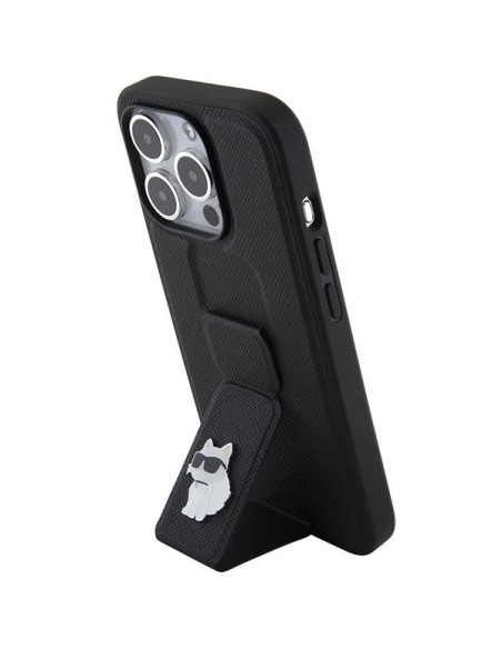 Etui Karl Lagerfeld Gripstand Saffiano Choupette Pins na iPhone 15 Pro Max - czarne Etui Karl Lagerfeld Gripstand Saffiano Choupette Pins na iPhone 15 Pro Max - czarne