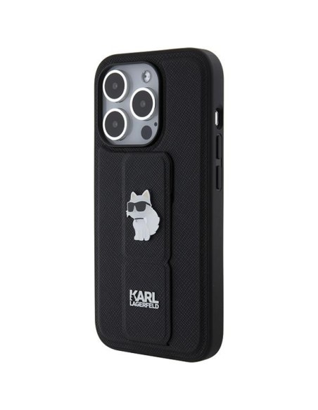 Etui Karl Lagerfeld Gripstand Saffiano Choupette Pins na iPhone 15 Pro Max - czarne Etui Karl Lagerfeld Gripstand Saffiano Choupette Pins na iPhone 15 Pro Max - czarne