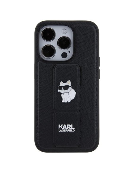 Etui Karl Lagerfeld Gripstand Saffiano Choupette Pins na iPhone 15 Pro Max - czarne Etui Karl Lagerfeld Gripstand Saffiano Choupette Pins na iPhone 15 Pro Max - czarne