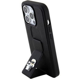 Etui Karl Lagerfeld Gripstand Saffiano Karl&Choupette Pins na iPhone 15 Pro Max - czarne