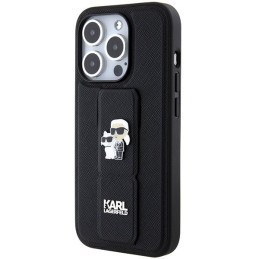 Etui Karl Lagerfeld Gripstand Saffiano Karl&Choupette Pins na iPhone 15 Pro Max - czarne