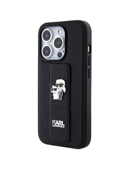 Etui Karl Lagerfeld Gripstand Saffiano Karl&Choupette Pins na iPhone 15 Pro Max - czarne