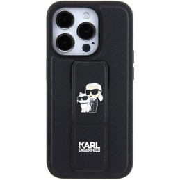 Etui Karl Lagerfeld Gripstand Saffiano Karl&Choupette Pins na iPhone 15 Pro Max - czarne