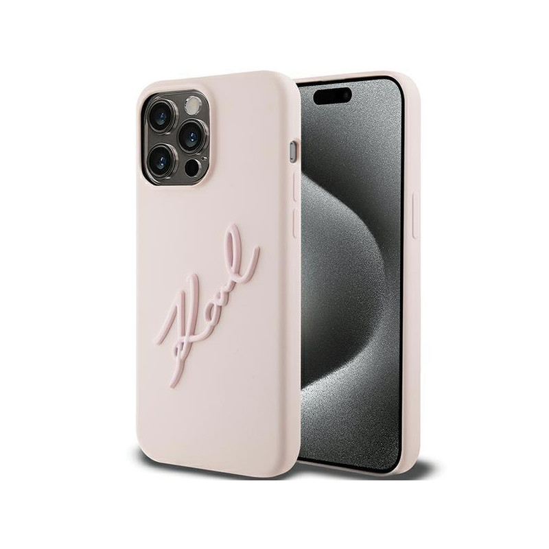 Etui Karl Lagerfeld Silicone Karl Script na iPhone 15 Pro Max - różowe Etui Karl Lagerfeld Silicone Karl Script na iPhone 15 Pro Max - różowe