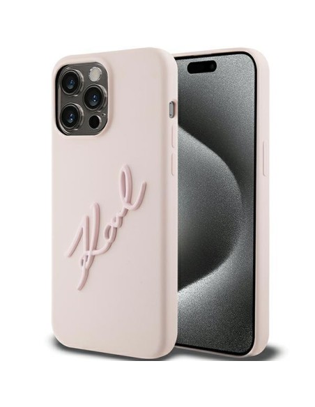 Etui Karl Lagerfeld Silicone Karl Script na iPhone 15 Pro Max - różowe Etui Karl Lagerfeld Silicone Karl Script na iPhone 15 Pro Max - różowe