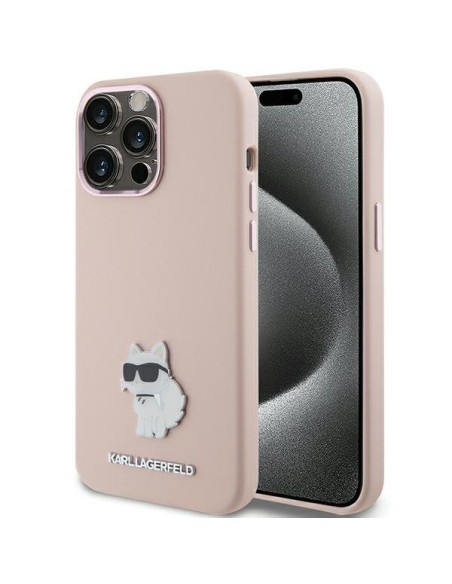 Etui Karl Lagerfeld Silicone Choupette Metal Pin na iPhone 15 Pro Max - różowe Etui Karl Lagerfeld Silicone Choupette Metal Pin na iPhone 15 Pro Max - różowe