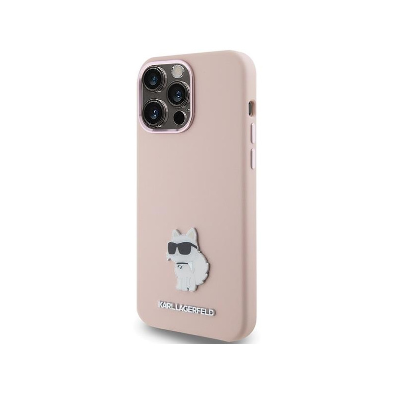 Etui Karl Lagerfeld Silicone Choupette Metal Pin na iPhone 15 Pro Max - różowe