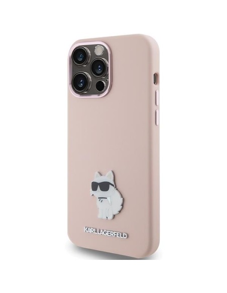 Etui Karl Lagerfeld Silicone Choupette Metal Pin na iPhone 15 Pro Max - różowe Etui Karl Lagerfeld Silicone Choupette Metal Pin na iPhone 15 Pro Max - różowe