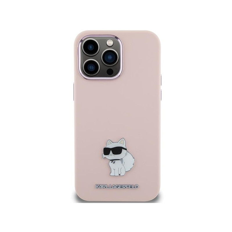 Etui Karl Lagerfeld Silicone Choupette Metal Pin na iPhone 15 Pro Max - różowe