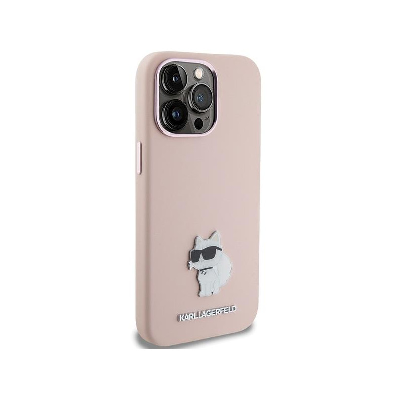 Etui Karl Lagerfeld Silicone Choupette Metal Pin na iPhone 15 Pro Max - różowe