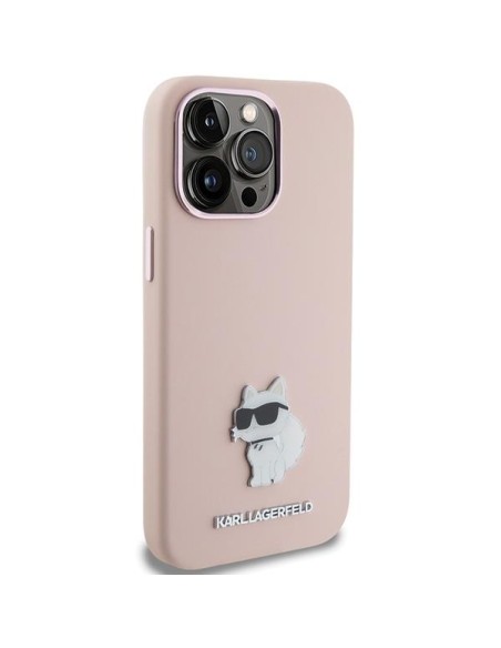 Etui Karl Lagerfeld Silicone Choupette Metal Pin na iPhone 15 Pro Max - różowe Etui Karl Lagerfeld Silicone Choupette Metal Pin na iPhone 15 Pro Max - różowe