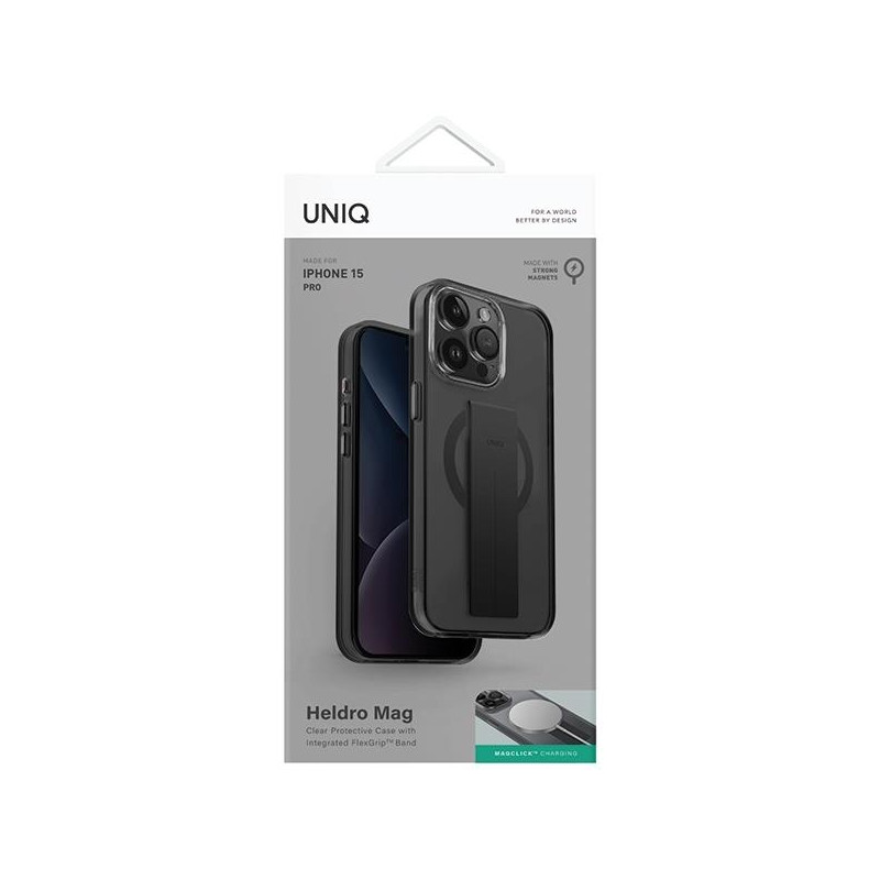 Etui UNIQ Heldro Mag Magclick Charging na iPhone 15 Pro - czarne