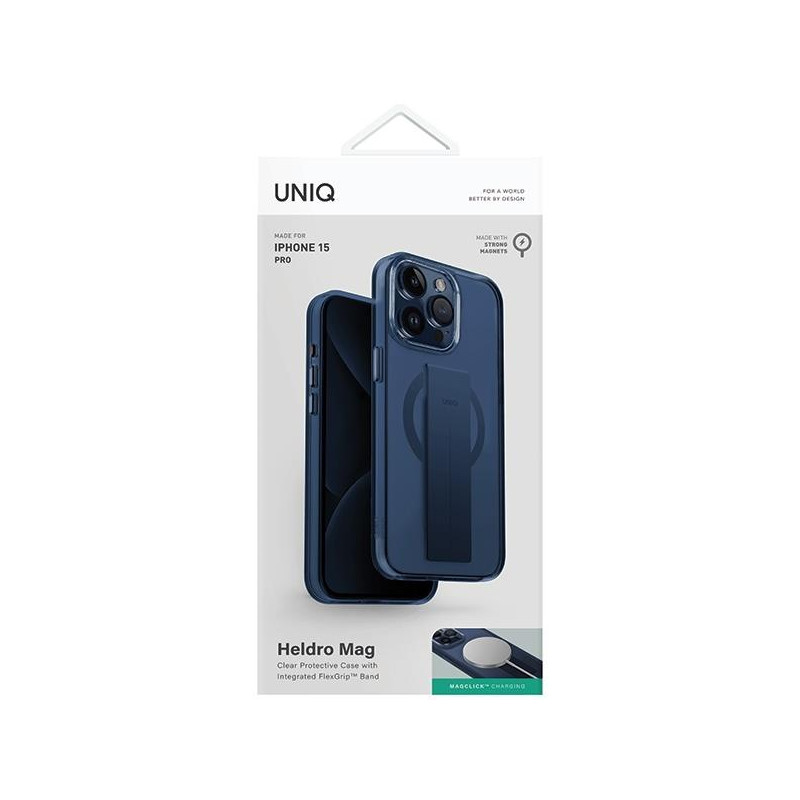 Etui UNIQ Heldro Mag Magclick Charging na iPhone 15 Pro - niebieskie