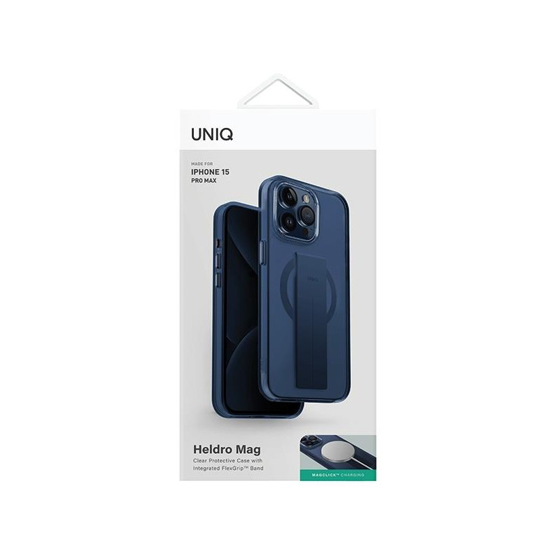 Etui UNIQ Heldro Mag Magclick Charging na iPhone 15 Pro Max - niebieskie