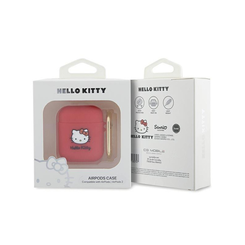 Etui Hello Kitty Silicone 3D Kitty Head na AirPods 1/ 2 - fuksjowe
