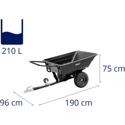 Priekabos pakreipiamas vežimėlis žoliapjovei 300 kg 210 l