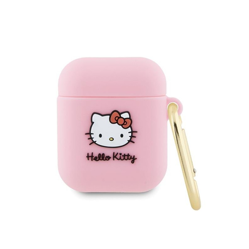 Etui Hello Kitty Silicone 3D Kitty Head na AirPods 1/ 2 - różowe Etui Hello Kitty Silicone 3D Kitty Head na AirPods 1/ 2 - różowe