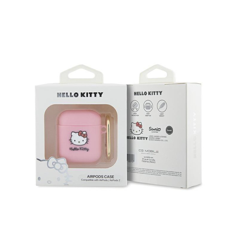 Etui Hello Kitty Silicone 3D Kitty Head na AirPods 1/ 2 - różowe