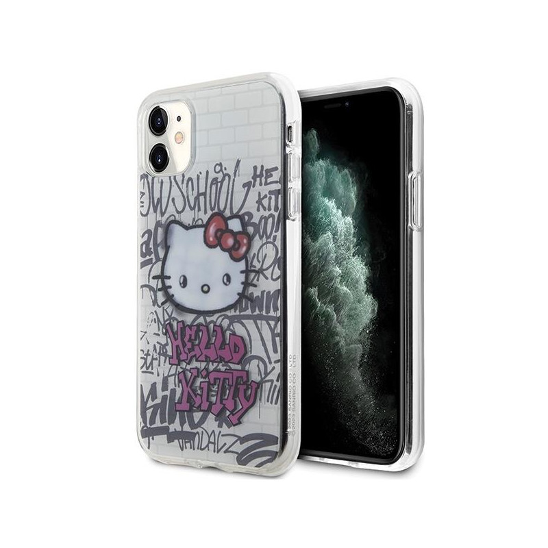 Etui Hello Kitty IML Kitty On Bricks Graffiti na iPhone 11 / Xr - białe