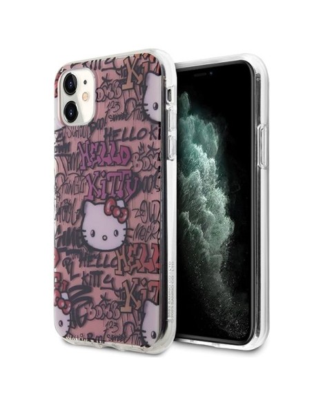 Etui Hello Kitty IML Tags Graffiti na iPhone 11 / Xr - różowe Etui Hello Kitty IML Tags Graffiti na iPhone 11 / Xr - różowe
