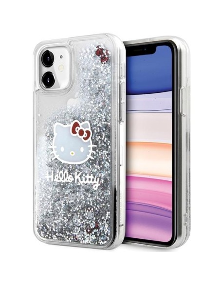 Etui Hello Kitty Liquid Glitter Charms Kitty Head na iPhone 11 / Xr - srebrne