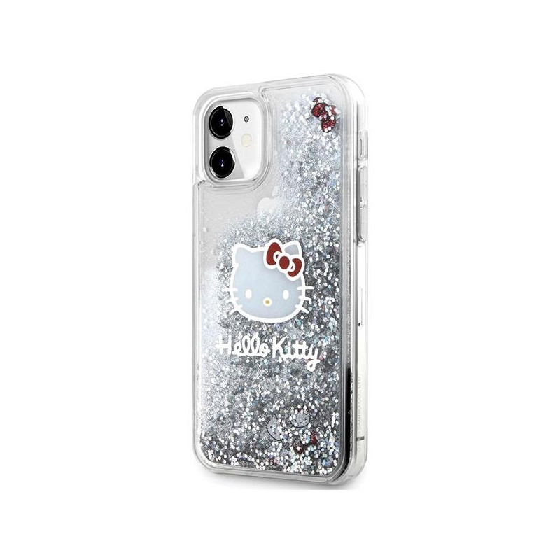Etui Hello Kitty Liquid Glitter Charms Kitty Head na iPhone 11 / Xr - srebrne