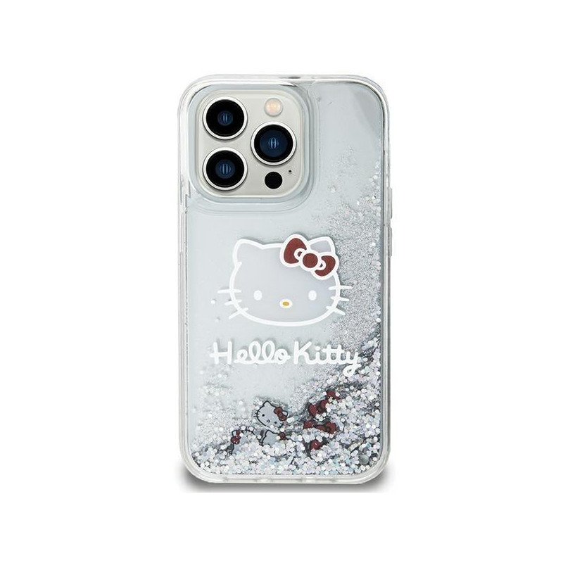 Etui Hello Kitty Liquid Glitter Charms Kitty Head na iPhone 11 / Xr - srebrne
