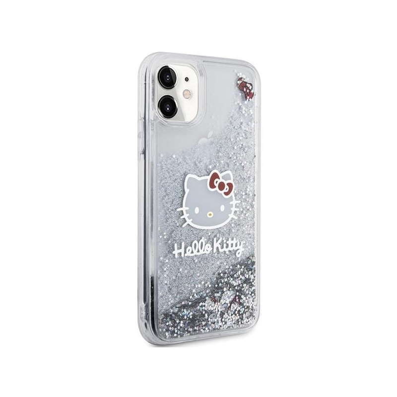 Etui Hello Kitty Liquid Glitter Charms Kitty Head na iPhone 11 / Xr - srebrne