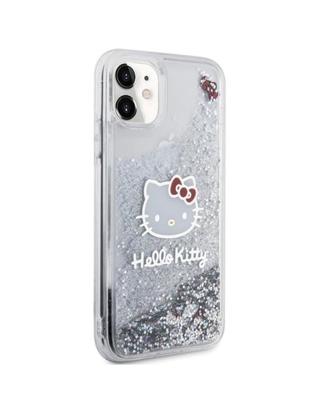 Etui Hello Kitty Liquid Glitter Charms Kitty Head na iPhone 11 / Xr - srebrne