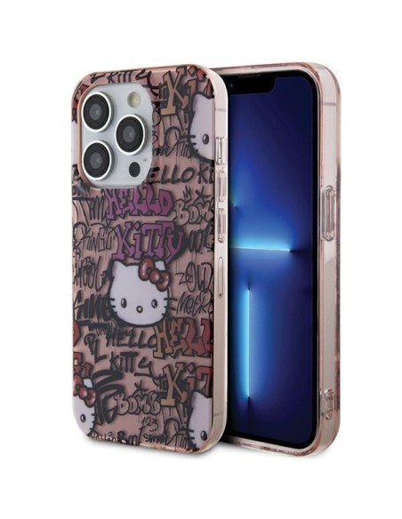 Etui Hello Kitty IML Tags Graffiti na iPhone 13 Pro / 13 - różowe Etui Hello Kitty IML Tags Graffiti na iPhone 13 Pro / 13 - różowe