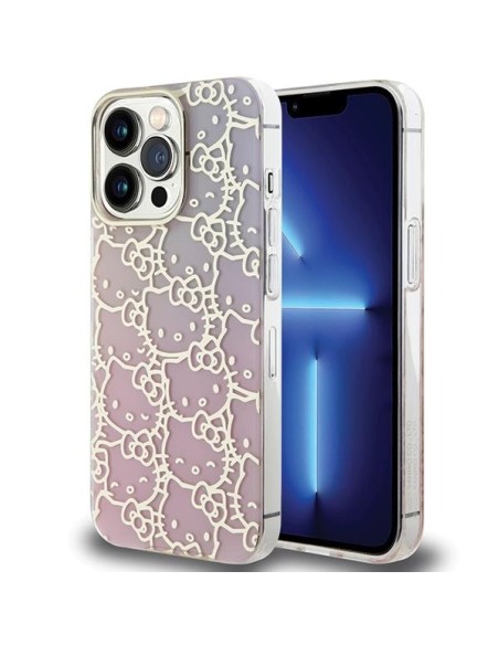Etui Hello Kitty IML Gradient Electrop Crowded Kitty Head na iPhone 13 Pro Max - różowe