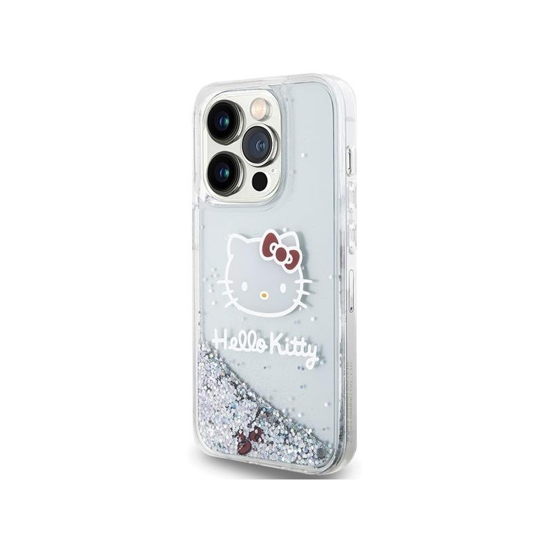 Etui Hello Kitty Liquid Glitter Charms Kitty Head na iPhone 13 Pro Max - srebrne