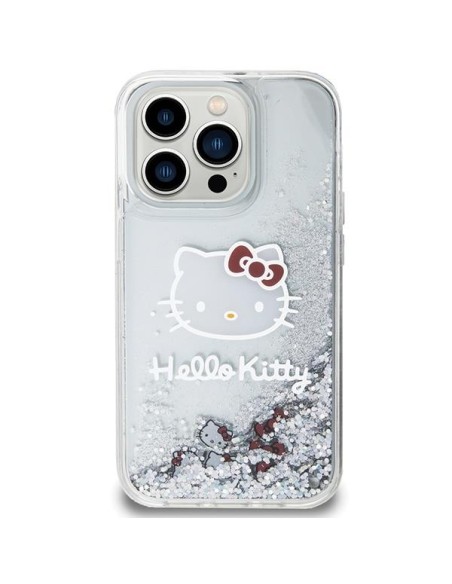 Etui Hello Kitty Liquid Glitter Charms Kitty Head na iPhone 13 Pro Max - srebrne Etui Hello Kitty Liquid Glitter Charms Kitty Head na iPhone 13 Pro Max - srebrne