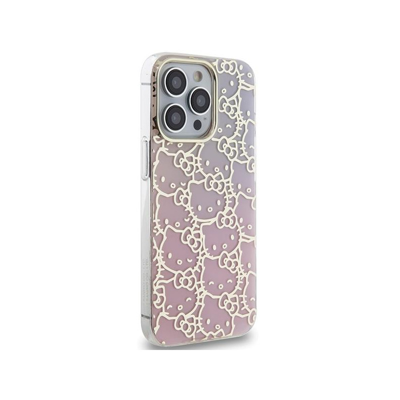 Etui Hello Kitty IML Gradient Electrop Crowded Kitty Head na iPhone 14 Pro - różowe