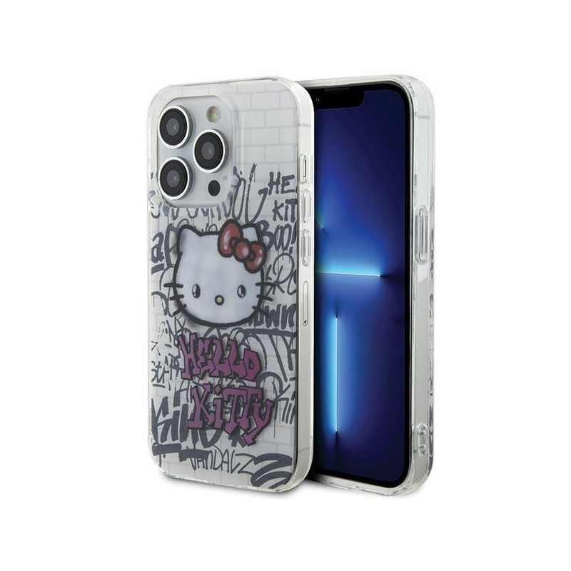Etui Hello Kitty IML Kitty On Bricks Graffiti na iPhone 14 Pro - białe Etui Hello Kitty IML Kitty On Bricks Graffiti na iPhone 14 Pro - białe