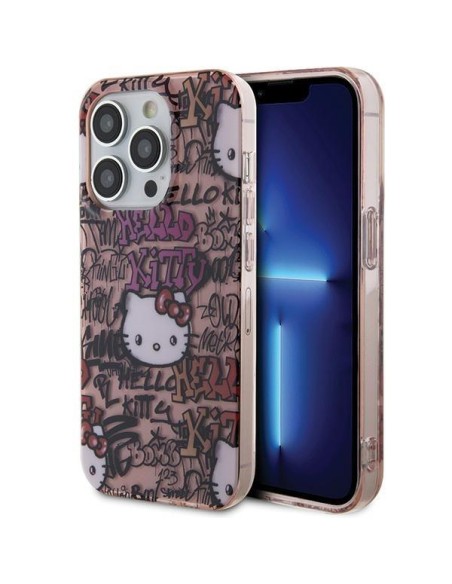 Etui Hello Kitty IML Tags Graffiti na iPhone 14 Pro - różowe Etui Hello Kitty IML Tags Graffiti na iPhone 14 Pro - różowe