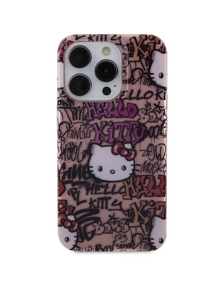 Etui Hello Kitty IML Tags Graffiti na iPhone 14 Pro - różowe Etui Hello Kitty IML Tags Graffiti na iPhone 14 Pro - różowe