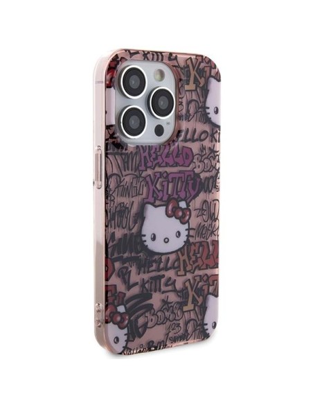 Etui Hello Kitty IML Tags Graffiti na iPhone 14 Pro - różowe Etui Hello Kitty IML Tags Graffiti na iPhone 14 Pro - różowe