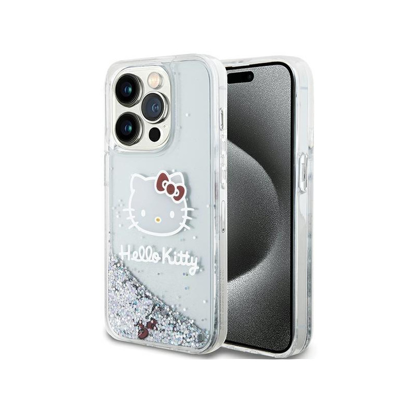 Etui Hello Kitty Liquid Glitter Charms Kitty Head na iPhone 14 Pro Max - srebrne