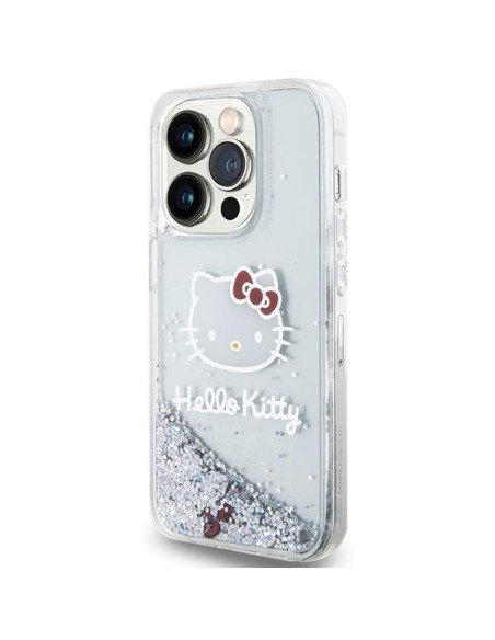 Etui Hello Kitty Liquid Glitter Charms Kitty Head na iPhone 14 Pro Max - srebrne Etui Hello Kitty Liquid Glitter Charms Kitty Head na iPhone 14 Pro Max - srebrne