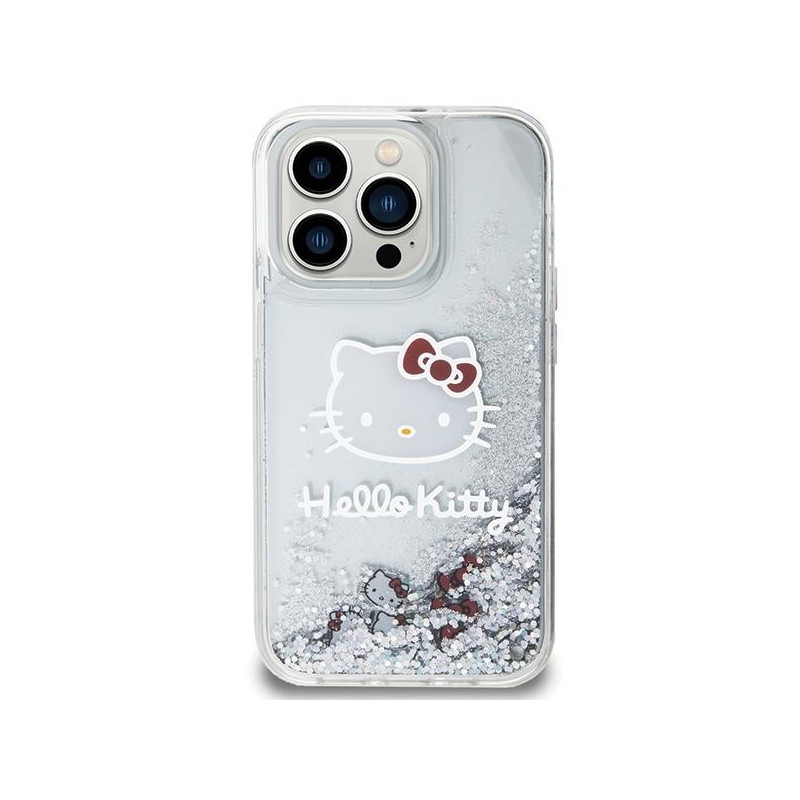 Etui Hello Kitty Liquid Glitter Charms Kitty Head na iPhone 14 Pro Max - srebrne