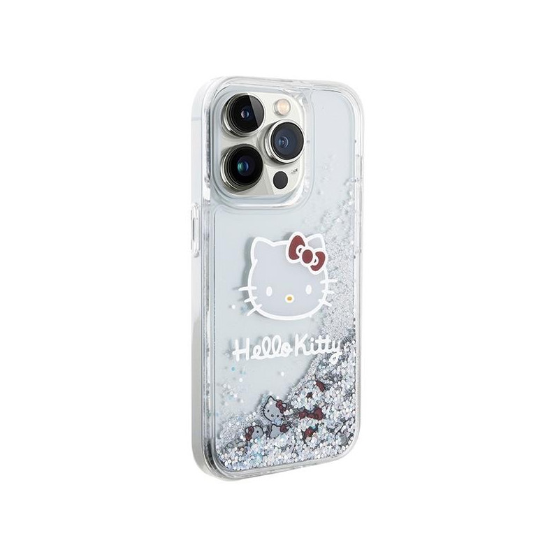 Etui Hello Kitty Liquid Glitter Charms Kitty Head na iPhone 14 Pro Max - srebrne