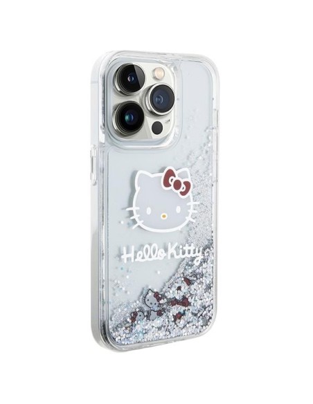 Etui Hello Kitty Liquid Glitter Charms Kitty Head na iPhone 14 Pro Max - srebrne Etui Hello Kitty Liquid Glitter Charms Kitty Head na iPhone 14 Pro Max - srebrne