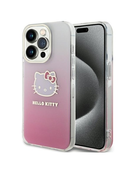 Etui Hello Kitty IML Gradient Electrop Kitty Head na iPhone 15 Pro - różowe Etui Hello Kitty IML Gradient Electrop Kitty Head na iPhone 15 Pro - różowe