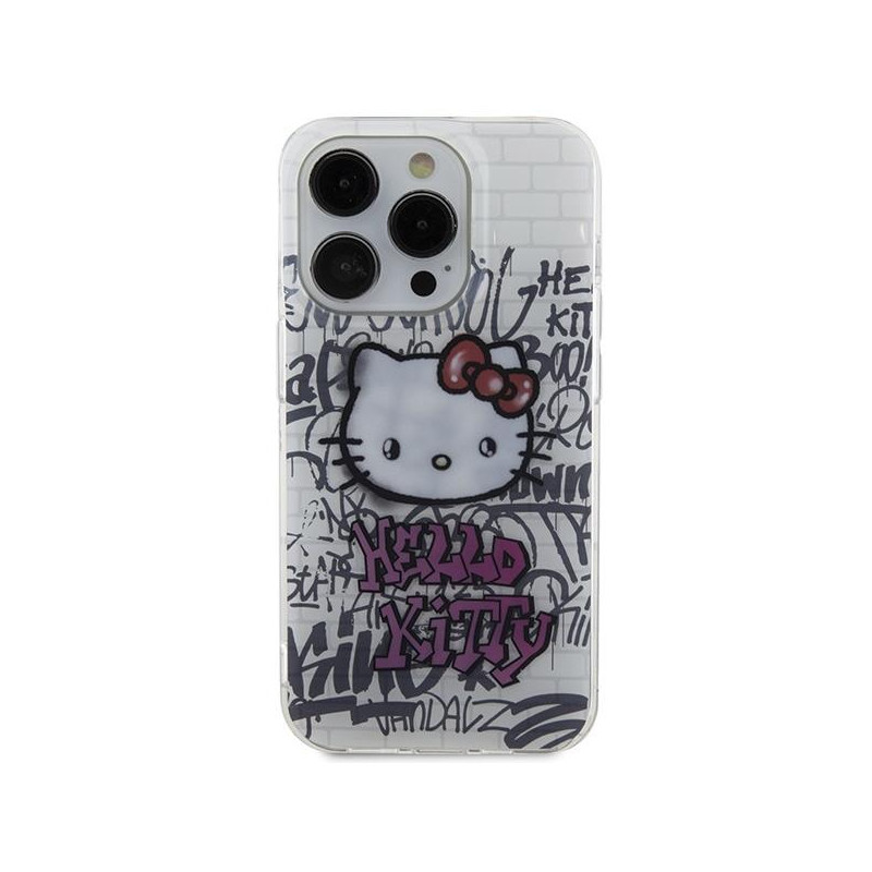 Etui Hello Kitty IML Kitty On Bricks Graffiti na iPhone 15 Pro - białe