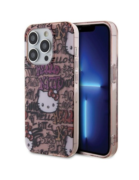 Etui Hello Kitty IML Tags Graffiti na iPhone 15 Pro - różowe Etui Hello Kitty IML Tags Graffiti na iPhone 15 Pro - różowe