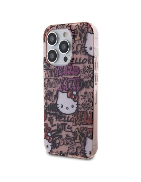 Etui Hello Kitty IML Tags Graffiti na iPhone 15 Pro - różowe Etui Hello Kitty IML Tags Graffiti na iPhone 15 Pro - różowe