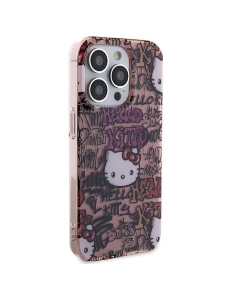 Etui Hello Kitty IML Tags Graffiti na iPhone 15 Pro - różowe Etui Hello Kitty IML Tags Graffiti na iPhone 15 Pro - różowe