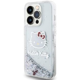 Etui Hello Kitty Liquid Glitter Charms Kitty Head na iPhone 15 Pro - srebrne